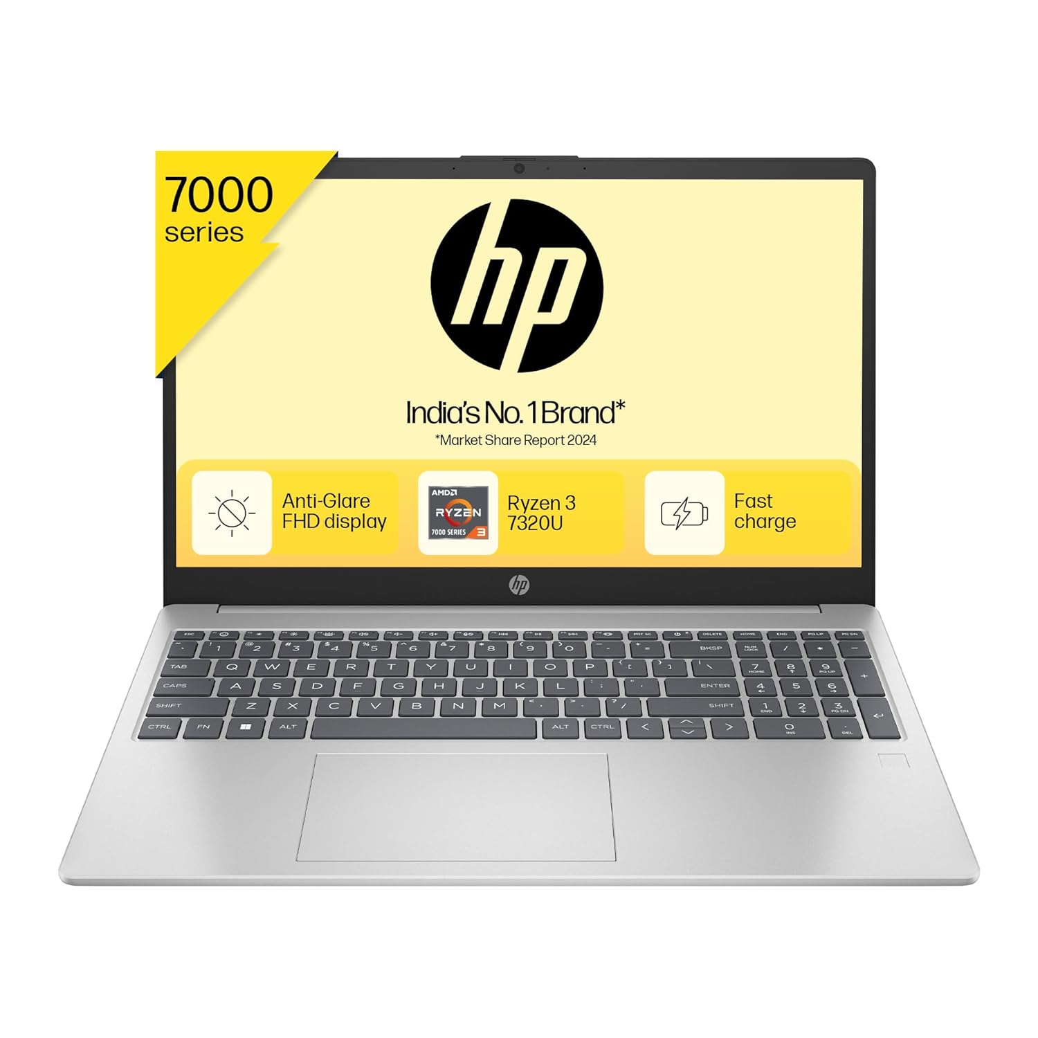 HP 15, AMD Ryzen 3 7320U Laptop (8GB LPDDR5, 512GB SSD) Anti-Glare, Micro-Edge, 15.6"/39.6cm,FHD, Win 11, Silver, 1.59kg, AMD Radeon Graphics, 1080p HD Camera, fc0154AU