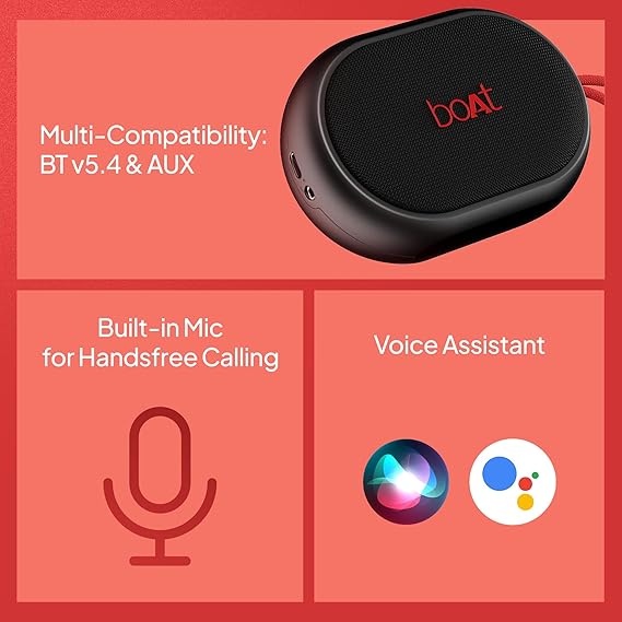 boAt (2025 Stone 110 Bluetooth Speaker with 3W Signature Sound, Up to 15Hrs Playback, Built-in Mic, TWS Feature, Bluetooth v5.4, AUX Port, Voice Assistant & IPX4(Raging Black) - Image 3